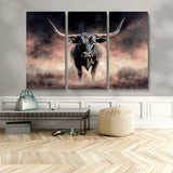 71457818-MGV-CV-48X32-3P-Longhorn Wall Art Wall Art Canvas Print, Framed Western Bull Canvas Art Picture Print, Rustic Cow Decor Perfect Western Dramatic