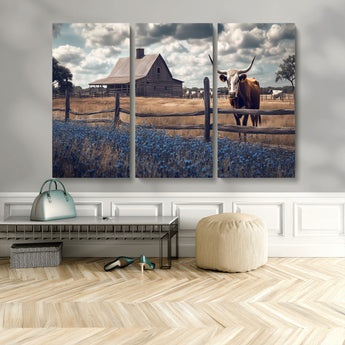 51092814-MGV-CV-36X24-Texas Longhorn Wall Art Wall Art Canvas Print, Framed Rustic Barn Canvas Art Picture Print, Farmhouse Cow Decor Perfect Rustic