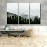 55968349-MGV-CV-36X24-Misty Mountains Wall Art Canvas Print, Framed Foggy Forest Art Picture Print, Snowy Peaks Perfect Moody Wilderness Decor Artwork