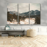 77311749-MGV-CV-36X24-Mountain Landscape Wall Art Canvas Print, Framed Snowy Peaks Art Picture Print, Alpine Aesthetic Perfect Rustic Winter Decor