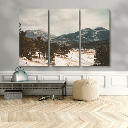 77311749-MGV-CV-36X24-Mountain Landscape Wall Art Canvas Print, Framed Snowy Peaks Art Picture Print, Alpine Aesthetic Perfect Rustic Winter Decor