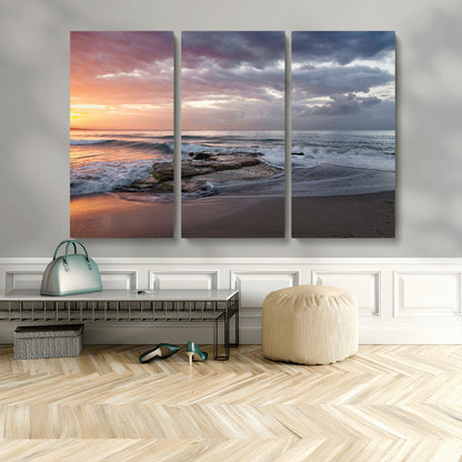 94208089-MGV-CV-36X24-Golden Hour Wall Art Canvas Print, Framed Tranquil Waves Art Picture Print, Beach Horizon Perfect Coastal Serenity Decor Artwork