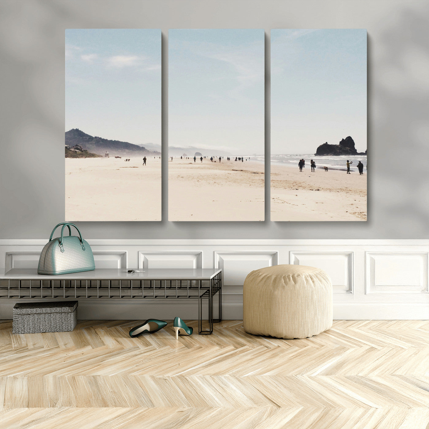 28307820-MGV-CV-48X32-3P-Minimalist Beach Wall Art Canvas Print, Framed Coastal Serenity Art Picture Print, Soft Sand Perfect Modern Coastal Decor Artwork