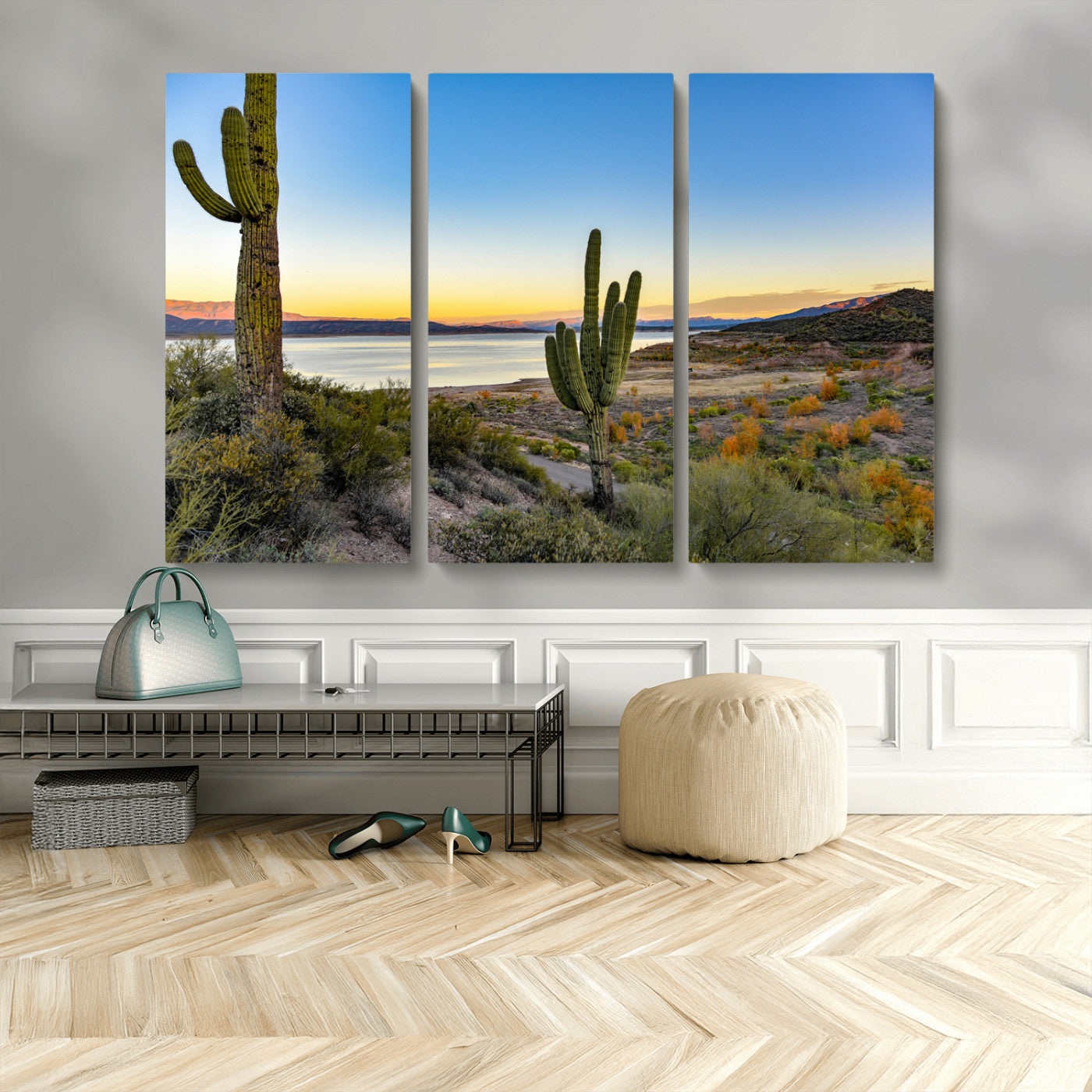 52844711-MGV-CV-36X24-Saguaro Cactus Wall Art Canvas Print, Framed Desert Sunset Art Picture Print, Southwestern Scene Perfect Southwestern Rustic Decor