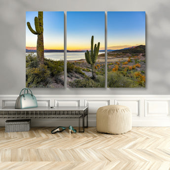 52844711-MGV-CV-36X24-Saguaro Cactus Wall Art Canvas Print, Framed Desert Sunset Art Picture Print, Southwestern Scene Perfect Southwestern Rustic Decor