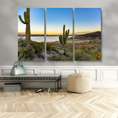 52844711-MGV-CV-36X24-Saguaro Cactus Wall Art Canvas Print, Framed Desert Sunset Art Picture Print, Southwestern Scene Perfect Southwestern Rustic Decor