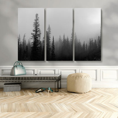 73138900-MGV-CV-36X24-Misty Pines Wall Art Canvas Print, Framed Woodland Photography Art Picture Print, Minimalist Decor Perfect Modern Rustic Decor