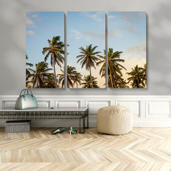 99033771-MGV-CV-48X32-3P-Palm Trees Wall Art Canvas Print, Framed Tropical Vibes Art Picture Print, Coastal Sunset Perfect Coastal Boho Decor Artwork