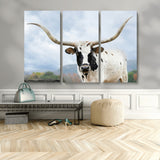 63592811-MGV-CV-48X32-3P-Texas Longhorn Wall Art Canvas Print, Framed Western Rustic Art Picture Print, Farmhouse Decor Perfect Rustic Farmhouse Decor