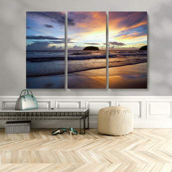 36714356-MGV-CV-36X24-Beach Sunset Wall Art Canvas Print, Framed Ocean Waves Art Picture Print, Tropical Seascape Perfect Coastal Serenity Decor Artwork