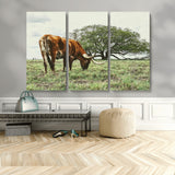 91866234-MGV-CV-48X32-3P-Texas Longhorn Wall Art Canvas Print, Framed Rustic Ranch Art Picture Print, Western Cattle Perfect Rustic Farmhouse Decor Artwork