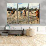 39144651-MGV-CV-36X24-Texas Longhorns Wall Art Canvas Print, Framed Rustic Farm Scene Art Picture Print, Western Cattle Perfect Rustic Farmhouse Decor