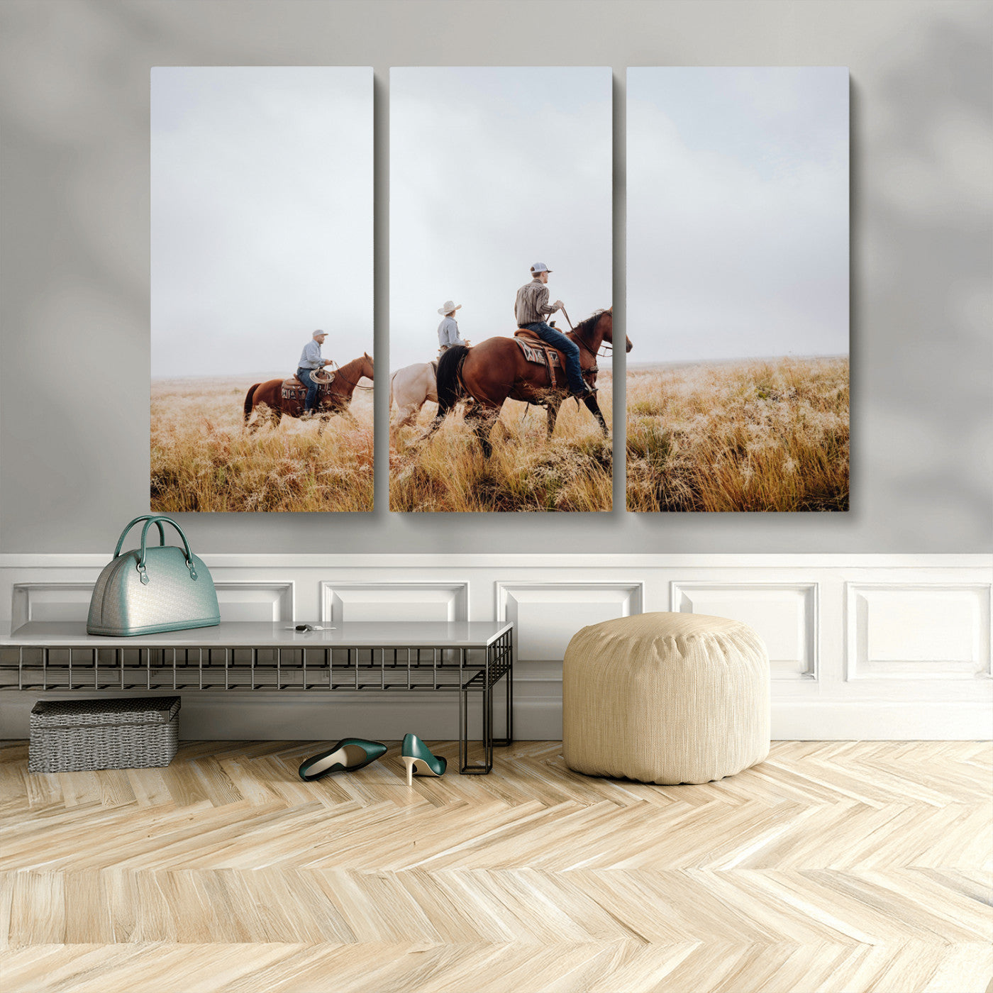 94723307-MGV-CV-36X24-Western Cowboys Wall Art Canvas Print, Framed Rustic Prairie Art Picture Print, Horseback Riding Perfect Rustic Western Decor