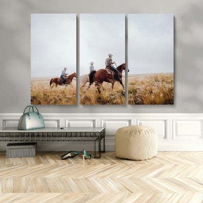 94723307-MGV-CV-36X24-Western Cowboys Wall Art Canvas Print, Framed Rustic Prairie Art Picture Print, Horseback Riding Perfect Rustic Western Decor