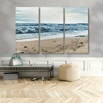 81812590-MGV-CV-48X32-3P-Ocean Wall Art Wall Art Canvas Print, Framed Coastal Canvas Art Picture Print, Moody Seascape Perfect Coastal Minimalist Decor