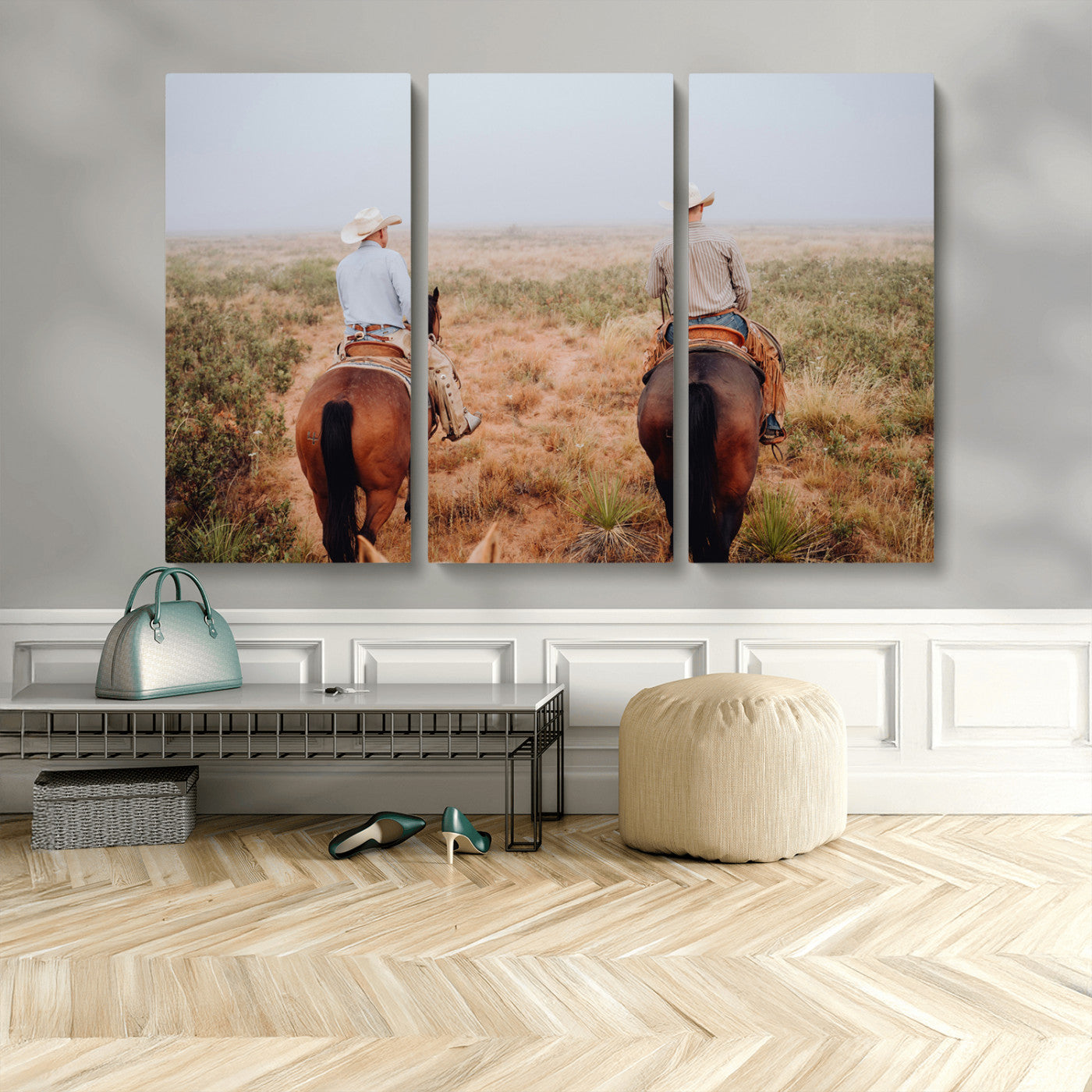 54943176-MGV-CV-36X24-Cowboy Wall Art Wall Art Canvas Print, Framed Western Canvas Art Picture Print, Rustic Ranch Scene Perfect Rustic Western Decor