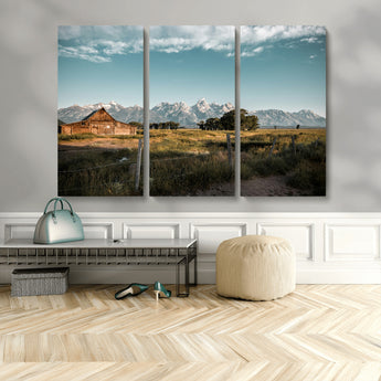 92497443-MGV-CV-36X24-Rustic Farmhouse Wall Art Canvas Print, Framed Mountain Cabin Art Picture Print, Western Landscape Perfect Rustic Farmhouse Decor