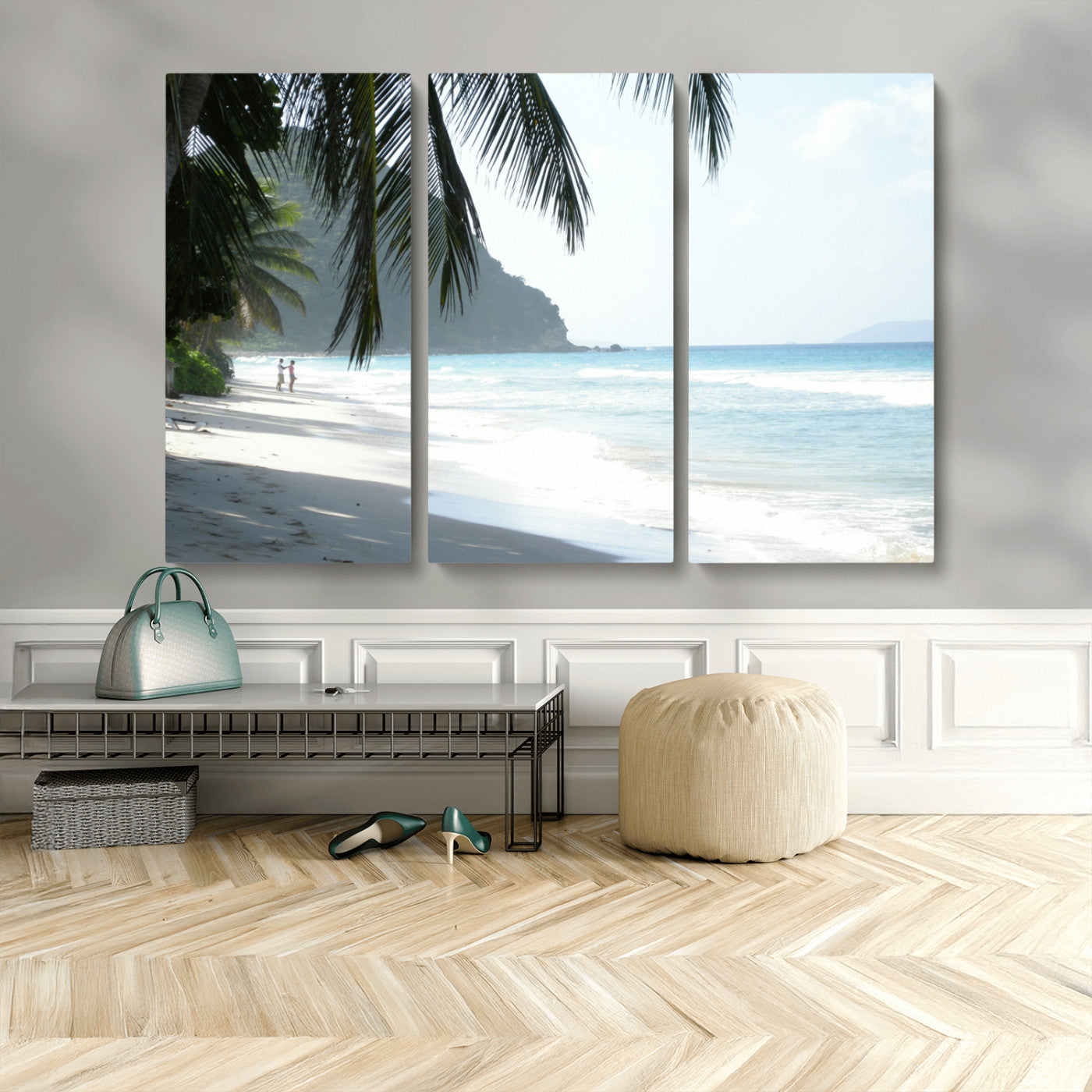 18311030-MGV-CV-36X24-Tropical Beach Wall Art Canvas Print, Framed Serene Ocean Art Picture Print, Palm Tree Shadows Perfect Tropical Coastal Decor