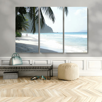 18311030-MGV-CV-36X24-Tropical Beach Wall Art Canvas Print, Framed Serene Ocean Art Picture Print, Palm Tree Shadows Perfect Tropical Coastal Decor