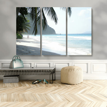 18311030-MGV-CV-36X24-Tropical Beach Wall Art Canvas Print, Framed Serene Ocean Art Picture Print, Palm Tree Shadows Perfect Tropical Coastal Decor