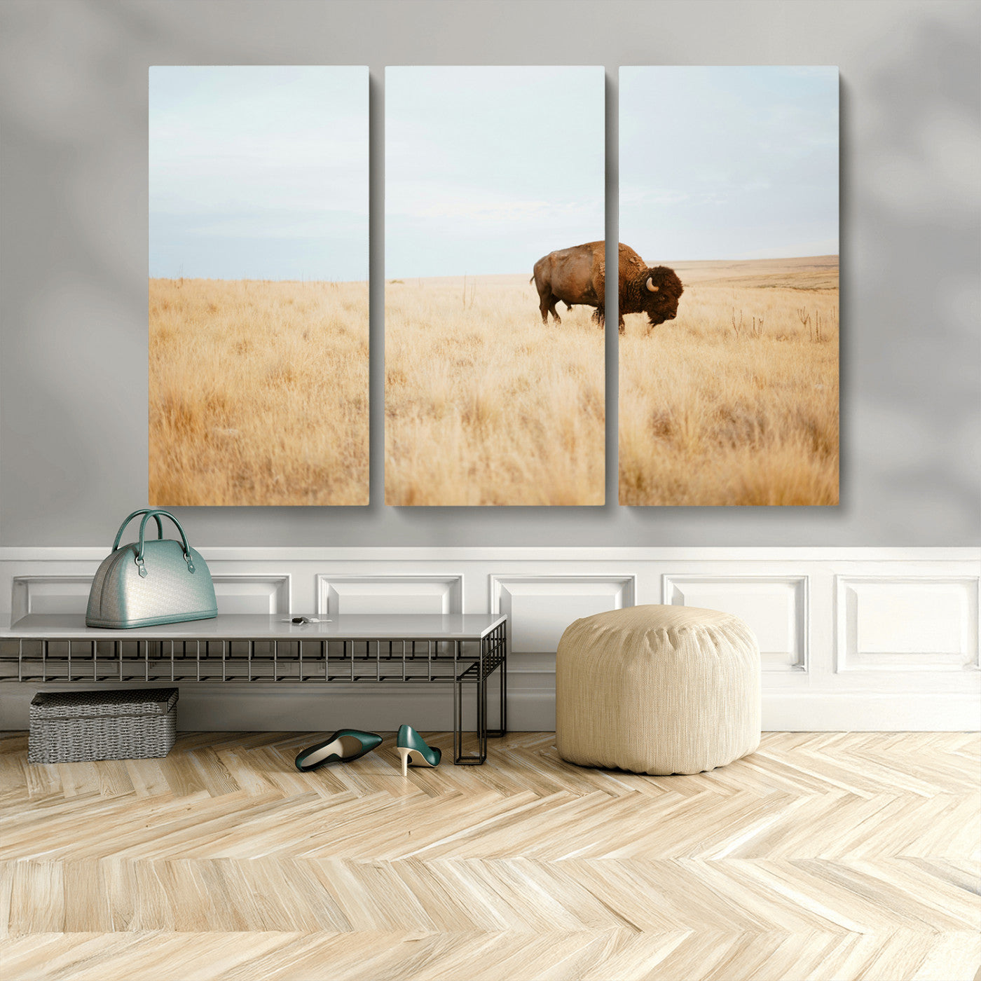 61392510-MGV-CV-36X24-Buffalo Wall Art Wall Art Canvas Print, Framed Western Wildlife Decor Art Picture Print, Rustic Farmhouse Art Perfect Rustic