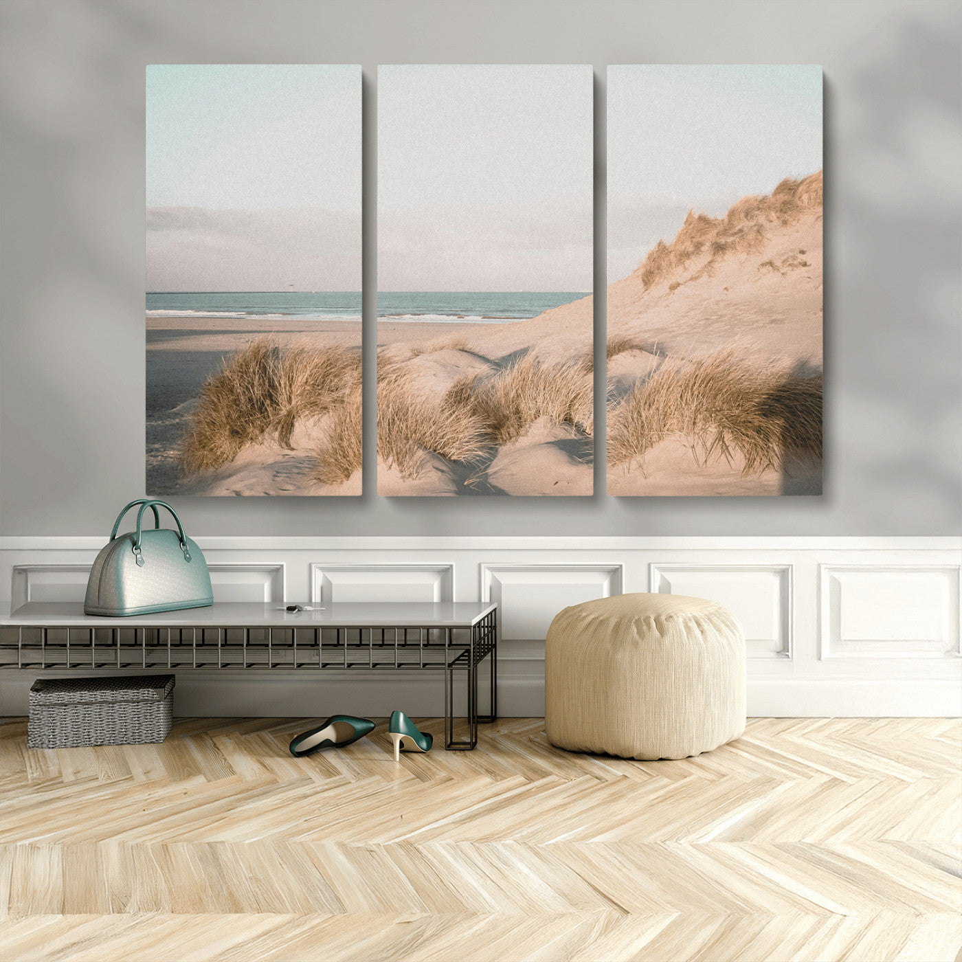 28064037-MGV-CV-48X32-3P-Minimalist Seascape Wall Art Canvas Print, Framed Neutral Beach Print Art Picture Print, Sand Dune Photography Perfect