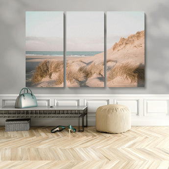28064037-MGV-CV-48X32-3P-Minimalist Seascape Wall Art Canvas Print, Framed Neutral Beach Print Art Picture Print, Sand Dune Photography Perfect