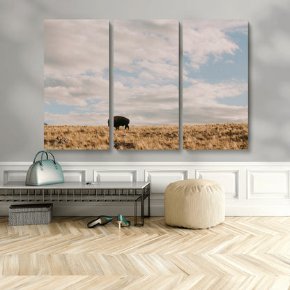 22754563-MGV-CV-36X24-Earthy Tones Wall Art Canvas Print, Framed Rustic Nature Art Picture Print, Solitary Buffalo Perfect Western Minimalist Decor