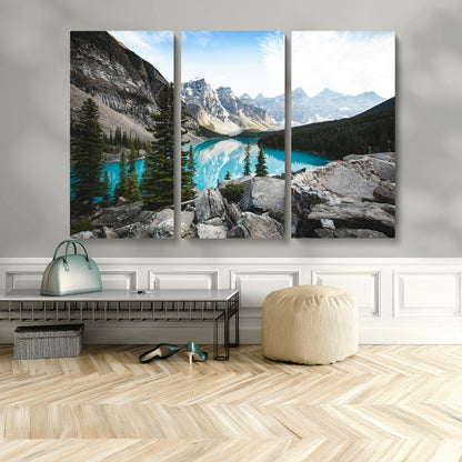 98014896-MGV-CV-36X24-Canadian Rockies Wall Art Canvas Print, Framed Mountain Landscape Art Picture Print, Turquoise Water Perfect Scandinavian