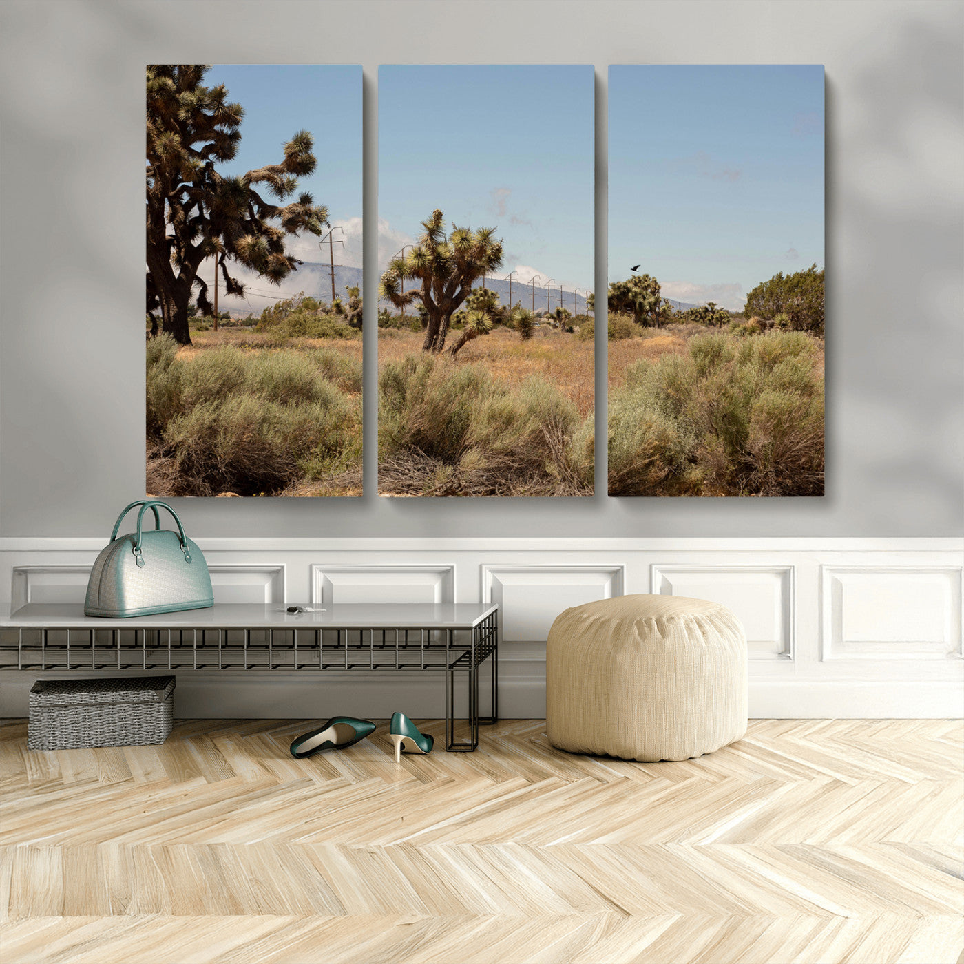 16114018-MGV-CV-48X32-3P-Joshua Tree Wall Art Canvas Print, Framed Desert Landscape Art Picture Print, Mountain Horizon Perfect Southwestern Boho Decor