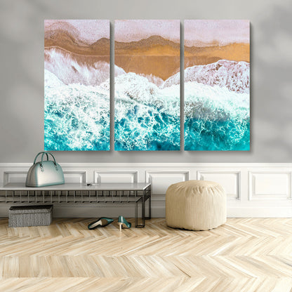 26870666-MGV-CV-36X24-Aerial Beach Wall Art Canvas Print, Framed Ocean Waves Art Picture Print, Coastal Landscape Perfect Coastal Minimalist Decor