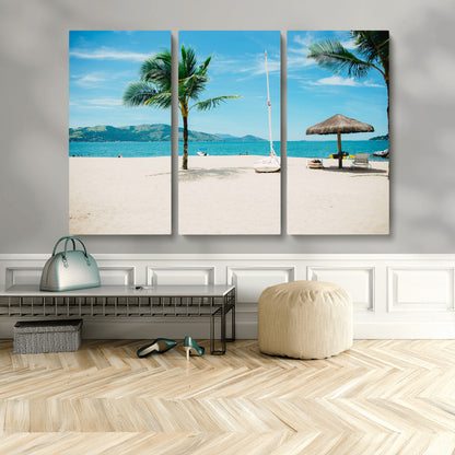 42623350-MGV-CV-36X24-Tropical Beach Wall Art Canvas Print, Framed Palm Tree Art Picture Print, Ocean View Perfect Tropical Coastal Decor Artwork