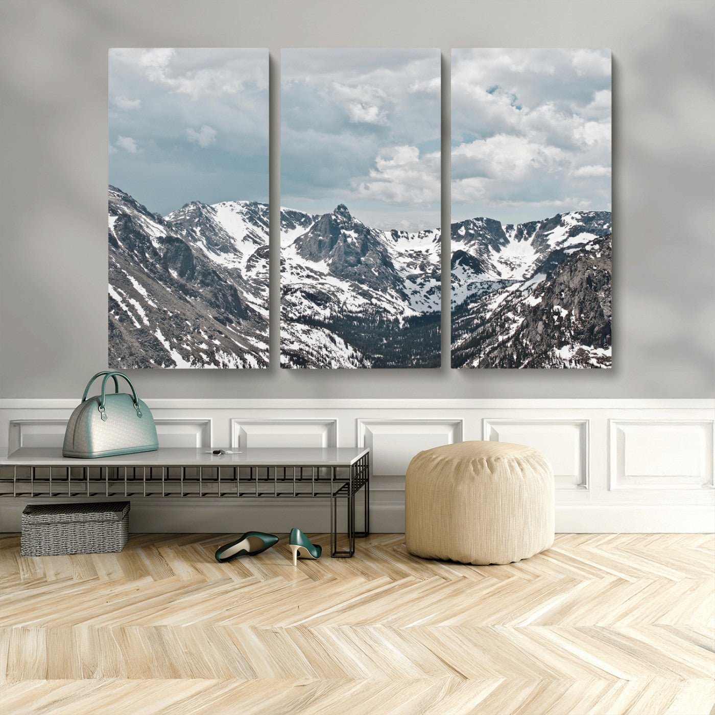 94074619-MGV-CV-36X24-Snowy Peaks Wall Art Canvas Print, Framed Alpine Wilderness Art Picture Print, Mountain Escape Perfect Winter Serenity Decor