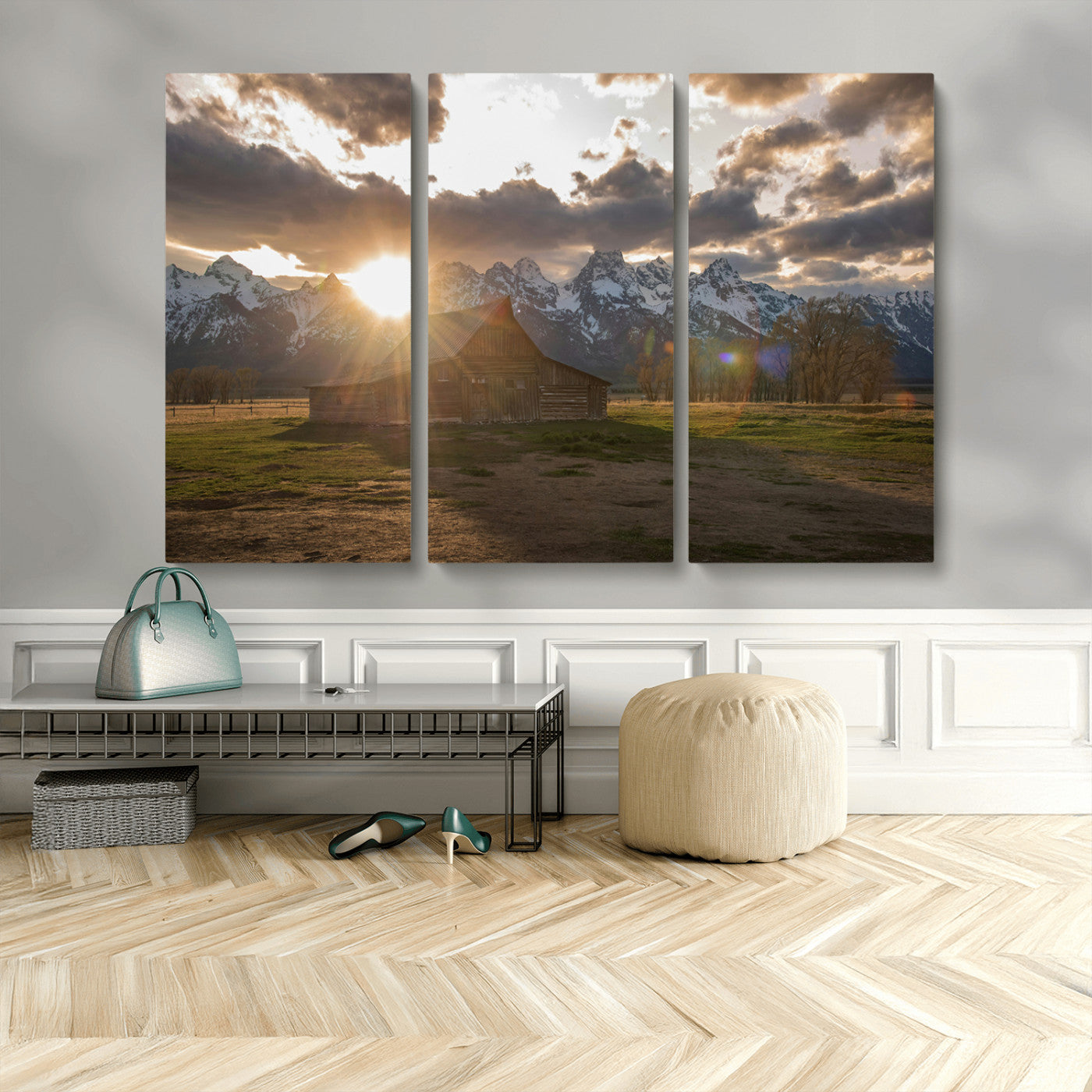52555760-MGV-CV-36X24-Snowy Peaks Wall Art Canvas Print, Framed Nature Escape Art Picture Print, Rustic Charm Perfect Rustic Western Decor Artwork