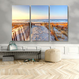 73351887-MGV-CV-48X32-3P-Ocean Sunset Wall Art Wall Art Canvas Print, Framed Nautical Photography Art Picture Print, Summer Beach House Decor Perfect