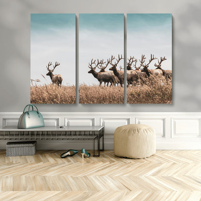 81594705-MGV-CV-36X24-Elk Herd Wall Art Canvas Print, Framed Wildlife Photography Art Picture Print, Rustic Nature Print Perfect Rustic Wildlife Decor
