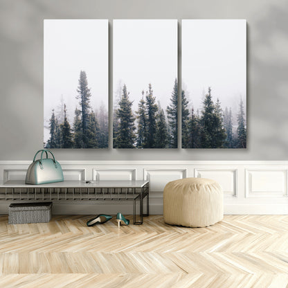 42364796-MGV-CV-36X24-Foggy Forest Wall Art Canvas Print, Framed Misty Pines Art Picture Print, Moody Woodland Perfect Scandinavian Minimalist Decor