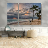 62574547-MGV-CV-48X32-3P-Tropical Storm Wall Art Canvas Print, Framed Moody Beach Art Picture Print, Dramatic Sky Perfect Tropical Coastal Decor Artwork