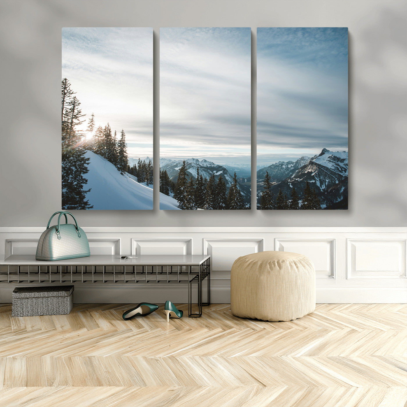 55564749-MGV-CV-36X24-Snowy Mountains Wall Art Canvas Print, Framed Alpine Landscape Art Picture Print, Frosty Peaks Perfect Nordic Minimalist Decor