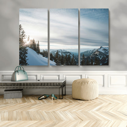 55564749-MGV-CV-36X24-Snowy Mountains Wall Art Canvas Print, Framed Alpine Landscape Art Picture Print, Frosty Peaks Perfect Nordic Minimalist Decor