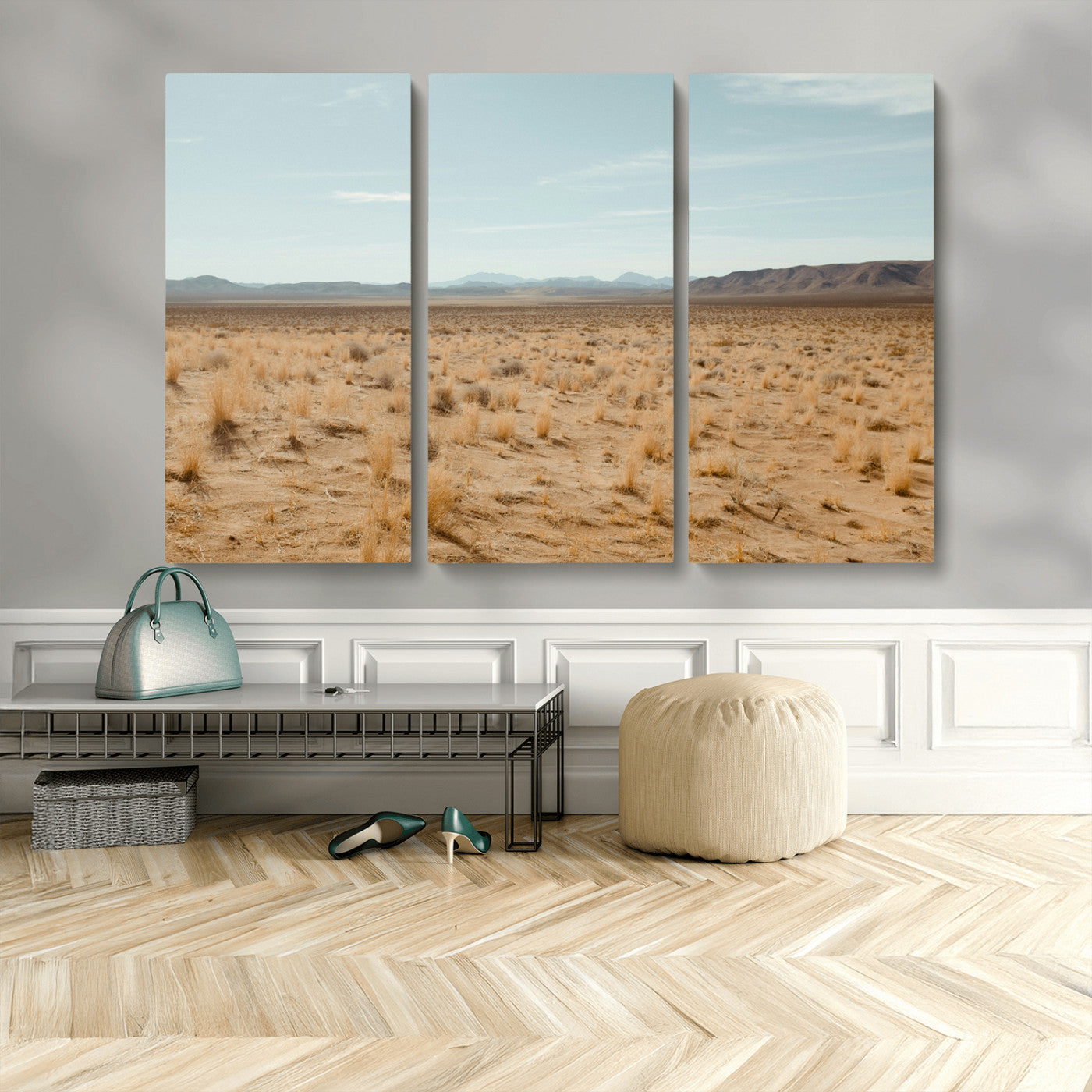 55918919-MGV-CV-36X24-Desert Landscape Wall Art – Golden Grass Plains and Mountain Horizon Canvas Print, Southwest Nature Photography Decor for Living