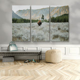 41674074-MGV-CV-48X32-3P-Bison Wall Art – American Buffalo Wildlife Photography Canvas Print, Western Mountain Landscape Artwork Rustic Nature Decor for