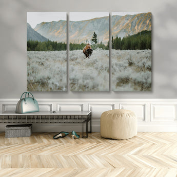 41674074-MGV-CV-48X32-3P-Bison Wall Art – American Buffalo Wildlife Photography Canvas Print, Western Mountain Landscape Artwork Rustic Nature Decor for