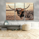 95745718-MGV-CV-36X24-Texas Longhorn Wall Art – Western Cattle Photography Canvas Print, Rustic Ranch Animal Artwork Country Farmhouse Decor for Living