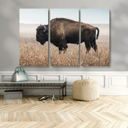 69909079-MGV-CV-48X32-3P-Bison Wall Art – Majestic Buffalo Canvas Print in Prairie Grasslands, Rustic Western Animal Painting, Farmhouse Ranch Decor for