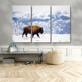 21623194-MGV-CV-48X32-3P-Snow Bison Wall Art – Majestic Buffalo Wildlife Canvas Print, Winter Nature Décor for Rustic Living Room, Farmhouse, Cabin, Lodge