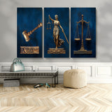 91629053-MGV-CV-48X32-3P-Lady Justice Wall Art – Golden Gavel and Scales Canvas Print, Elegant Legal Office Decor for Lawyers, Judges, Courtroom or Study