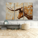 69611428-MGV-CV-36X24-Longhorn Bull Wall Art – Rustic Western Canvas Print, Textured Farmhouse Cattle Painting for Living Room, Office, or Ranch House