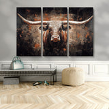 24779067-MGV-CV-36X24-Longhorn Bull Wall Art – Western Rustic Canvas Print, Bold Cowboy Cattle Painting for Ranch House, Farmhouse, Office, or Living