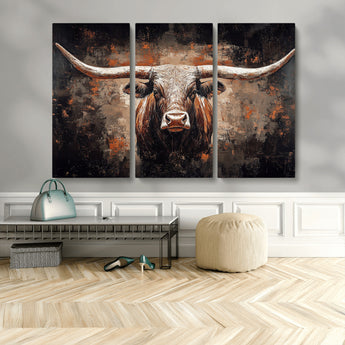 24779067-MGV-CV-36X24-Longhorn Bull Wall Art – Western Rustic Canvas Print, Bold Cowboy Cattle Painting for Ranch House, Farmhouse, Office, or Living